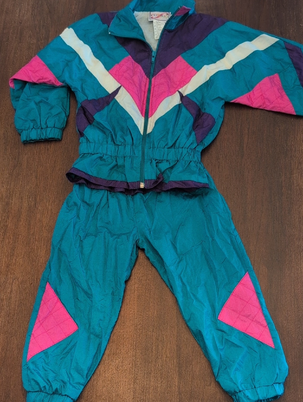 Vintage Teal Colorblock Wind Breaker Suit Tracksuit Pink Purple Accents Peplum